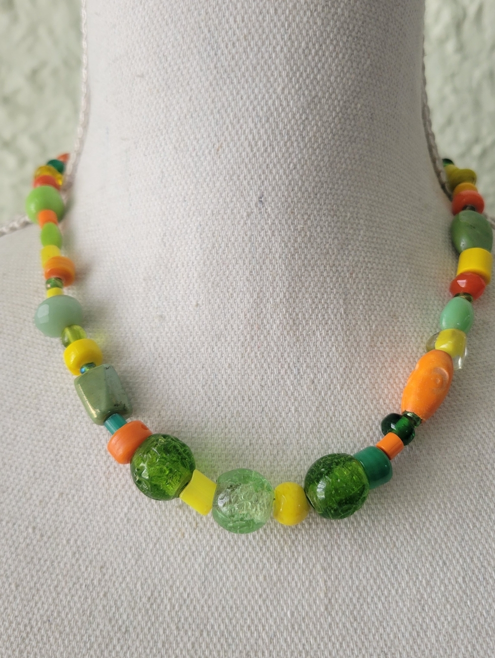 Glass Beaded Artisan Toggle Necklace Colorful Multicolor 17" Bojo Festival